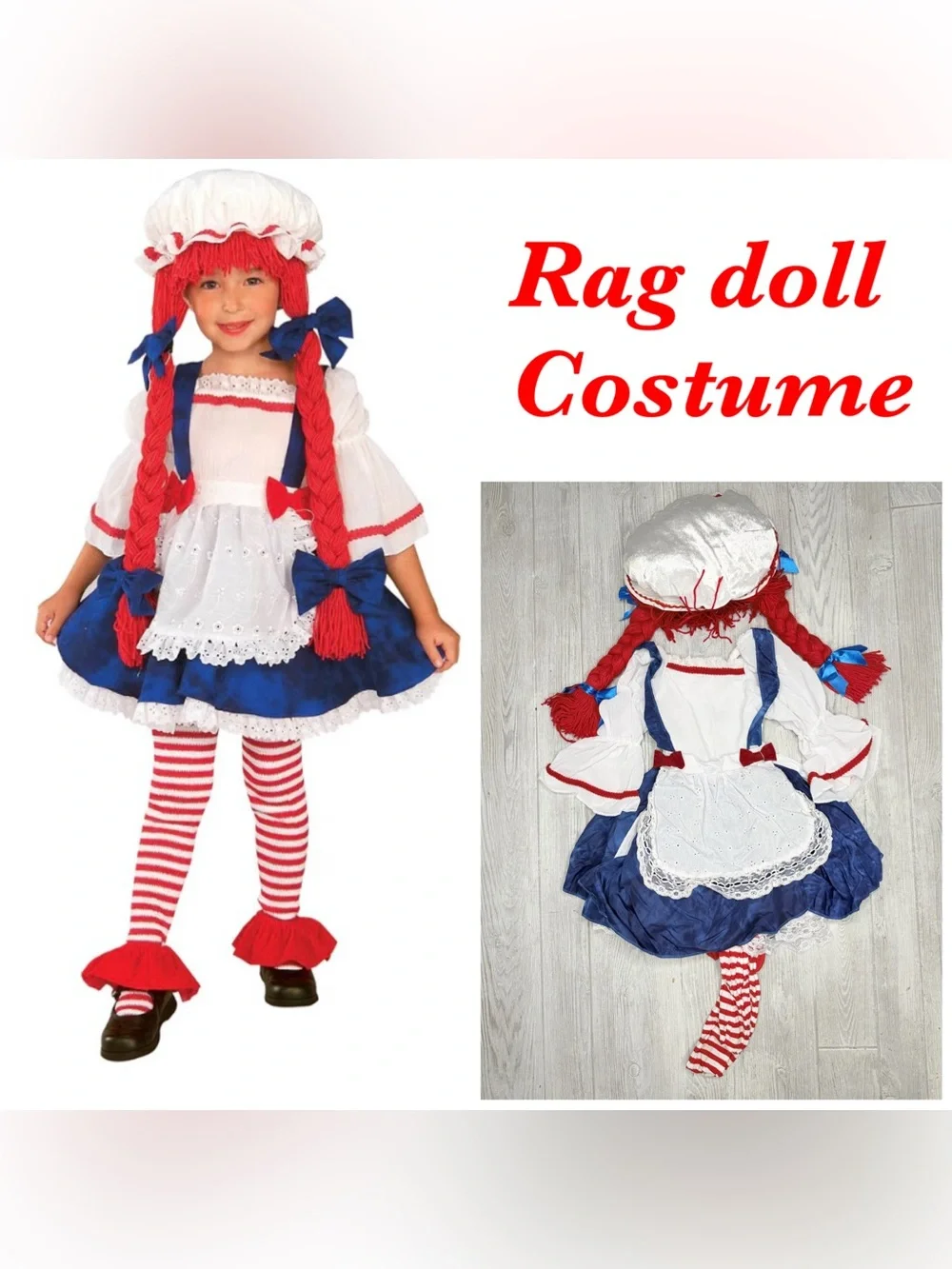 Rubies Rag Doll Girl Halloween Costume for Kids legging , dress and yarn wig sm
